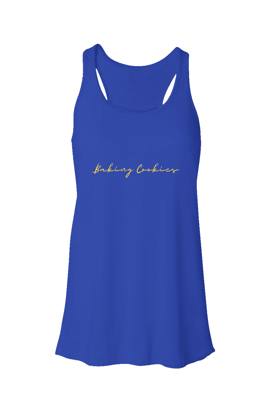 Baking Cookies Flowy Racerback Tank Yellow Text