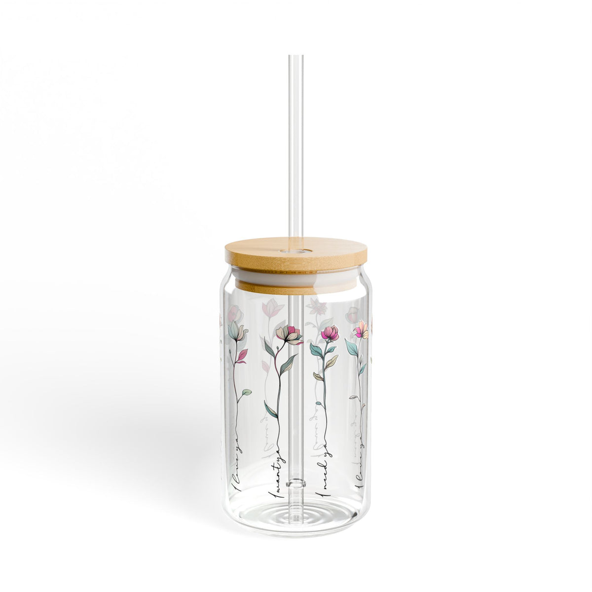 Floral 16oz Sipper Glass with Bamboo Lid - Elegant Drinkware for Home Decor and Gifts