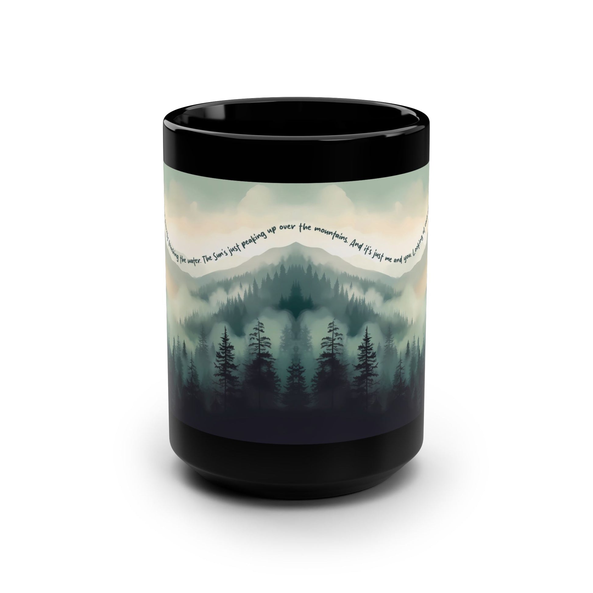 Inspirational Nature Black Mug - 15oz with Mountain Design