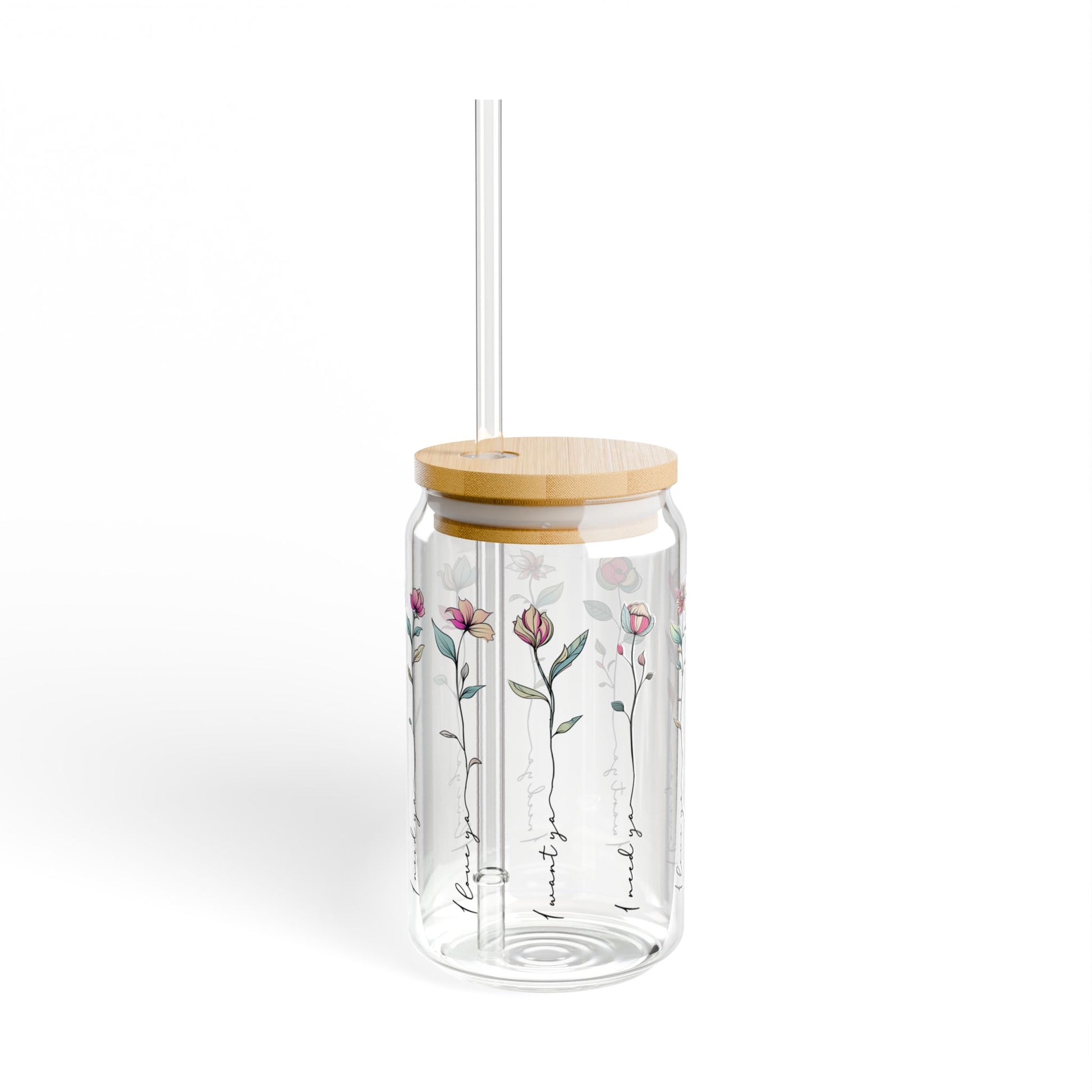 Floral 16oz Sipper Glass with Bamboo Lid - Elegant Drinkware for Home Decor and Gifts