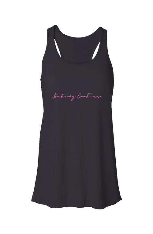 Baking Cookies Flowy Racerback Tank Pink Text