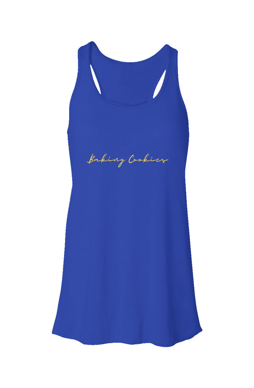 Baking Cookies Flowy Racerback Tank Yellow Text