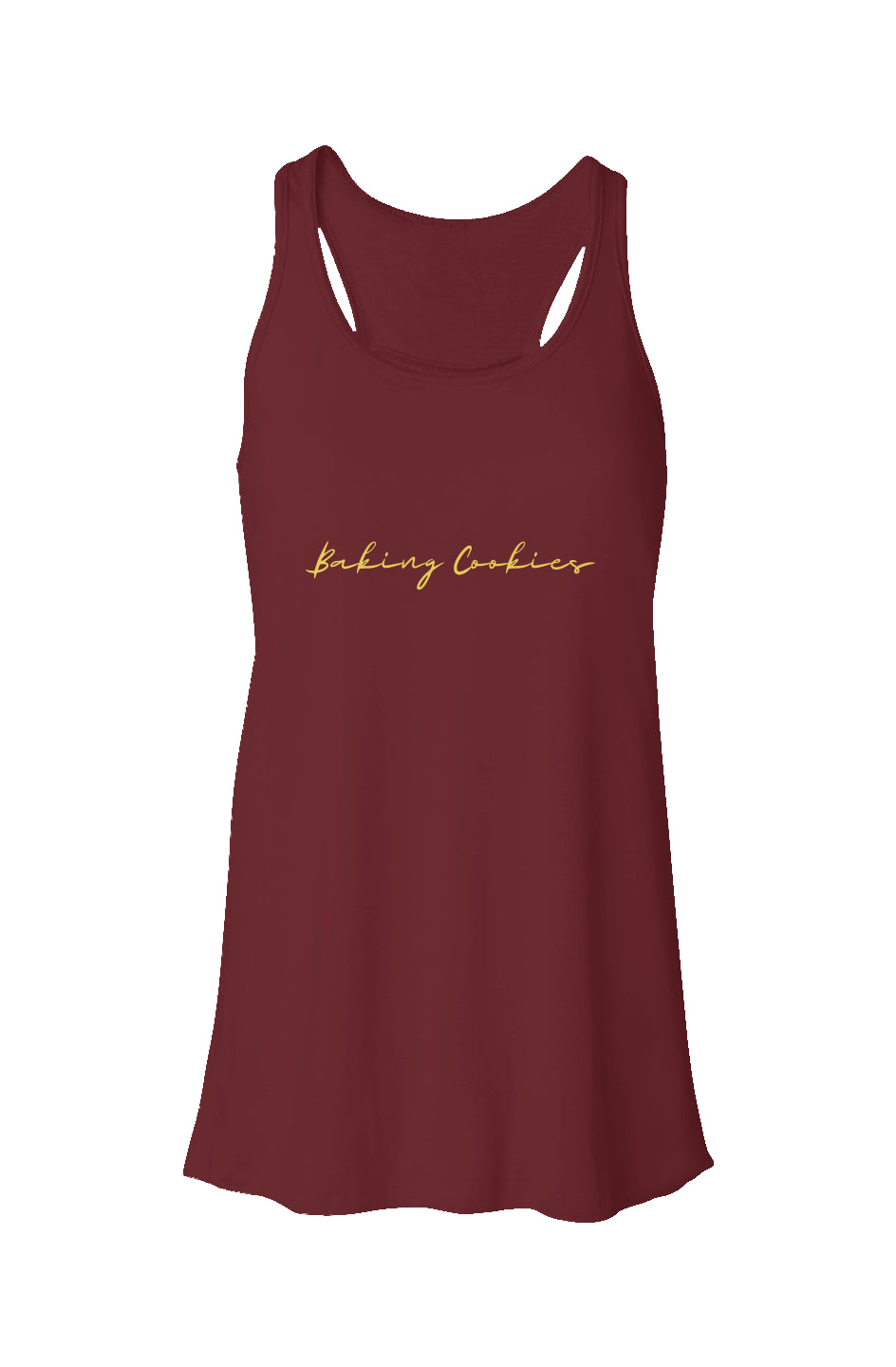Baking Cookies Flowy Racerback Tank Yellow Text