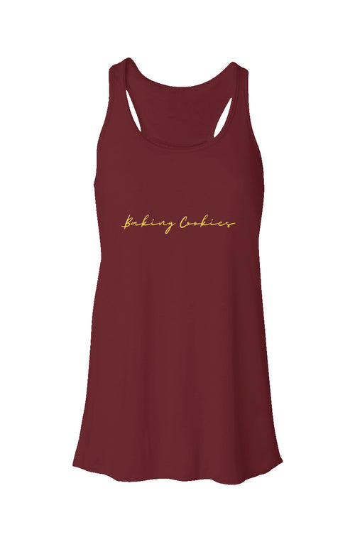 Baking Cookies Flowy Racerback Tank Yellow Text