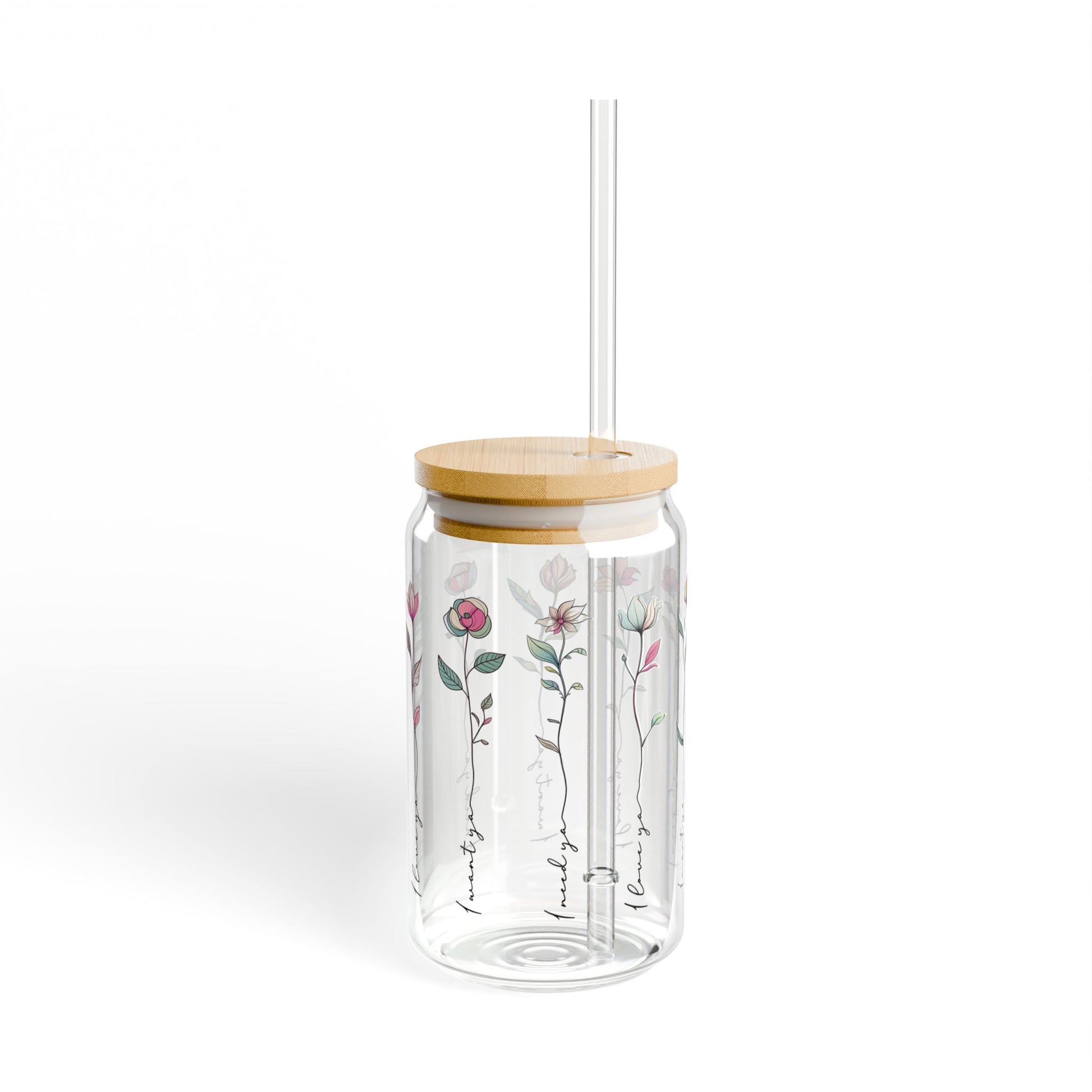 Floral 16oz Sipper Glass with Bamboo Lid - Elegant Drinkware for Home Decor and Gifts